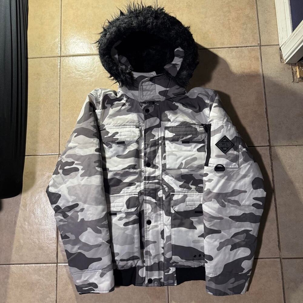 Rare grail y2k 2000s parka Hollister Fur Hood Jacket Size 2XL